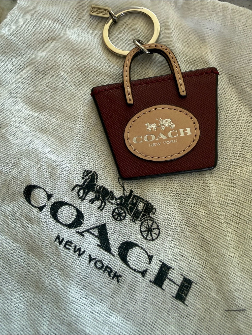 Coach Burgundy & Saddle Mini Tote Keychain